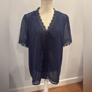Navy Lace Trim Blouse